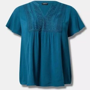 Torrid Blue Flutter Sleeve Embellished Blouse